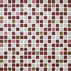 Мозаика стекло № 1030  миксбордовый - золото 300х300/15/6