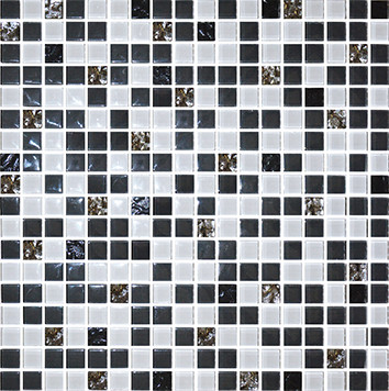 Мозаика стекло № 1028 микс черный - платина  300х300/15/6