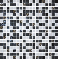 Мозаика стекло № 1028 микс черный - платина  300х300/15/6